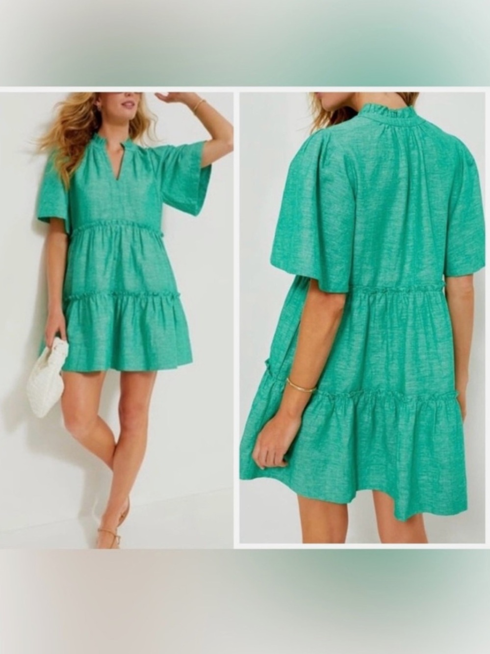 Tuckernuck green Tiered Short-Sleeve Dress